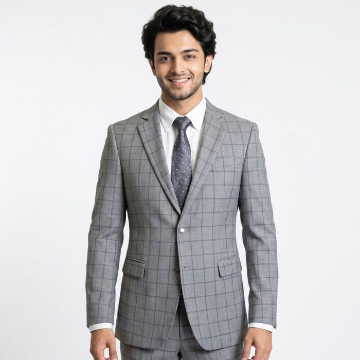 Sophisticated Grey Check Classic Tropical Blazer