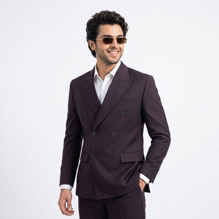 Chocolate Brown Glen Check Double Breasted Formal Blazer
