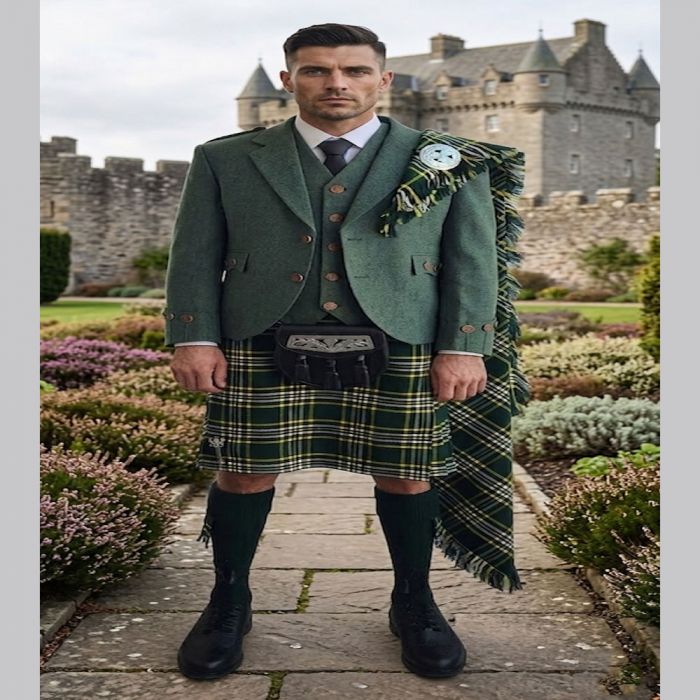 Agyll Kilt Outfit With Dark Irish Green Tartan Kilt
