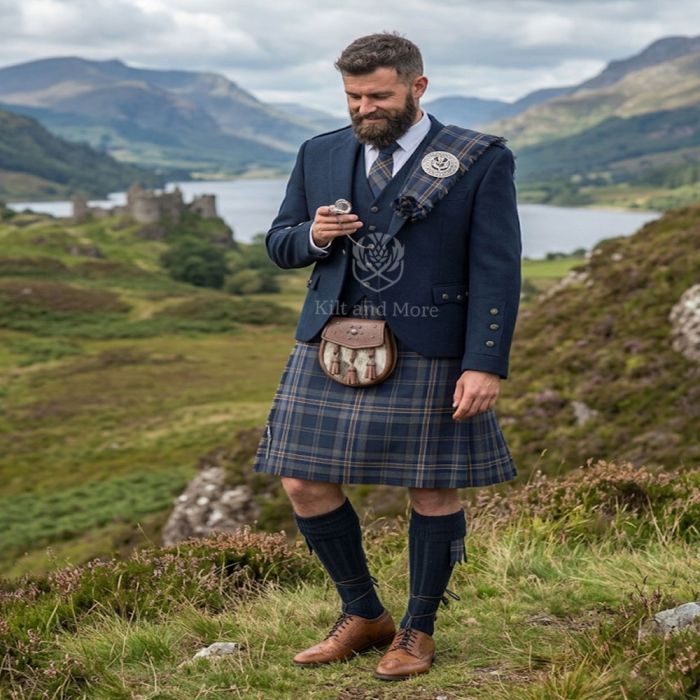 Arran Navy Tweed Kilt Outfit