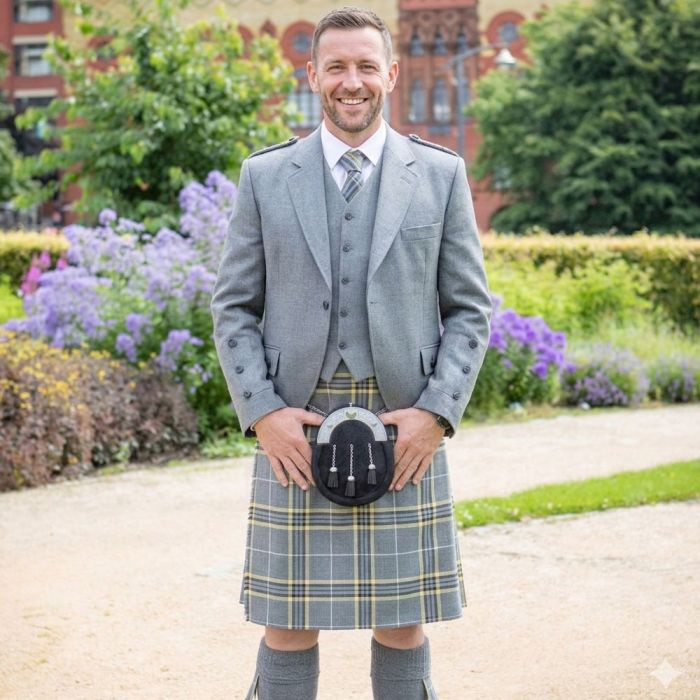 Beatson Tartan Light Grey Outfit
