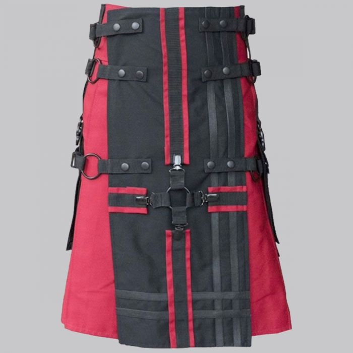 Black & Red Deluxe Hybrid Utility Kilt
