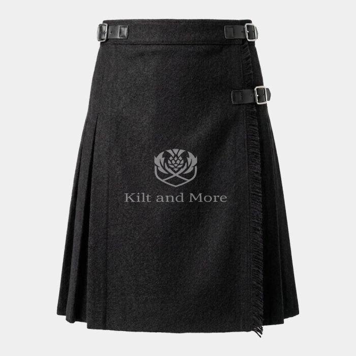 Black Grey Wool For Women Kilt