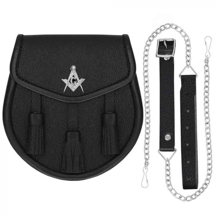 Black Leather Sporran With Masonic Badge