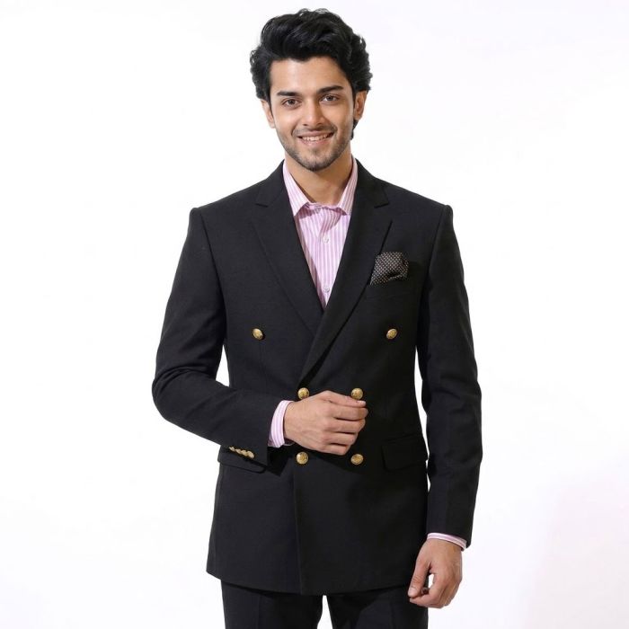 Black Traditional Double Breasted Serge Blazer