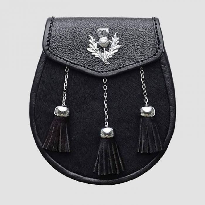 Black Fur Daress Sporran With 3 Tassles