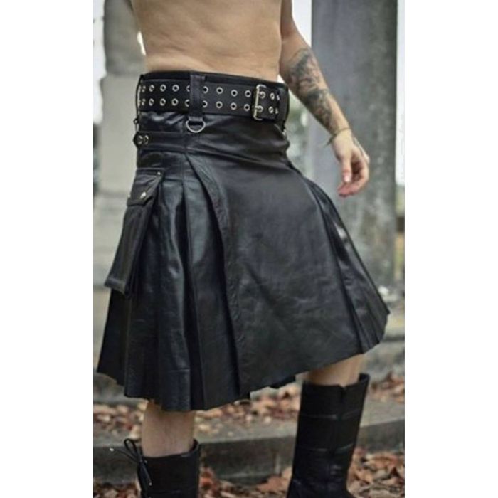 Black Leather Kilt For Men