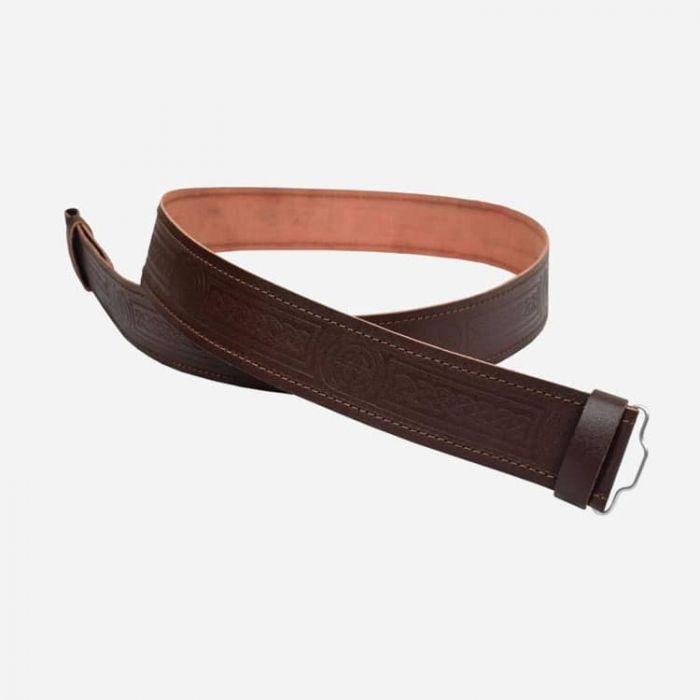 Brown Scottish Traditional Kilt Belt with Celtic Buckle