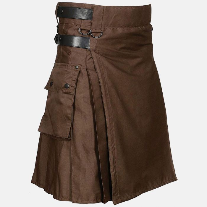 Chocolate Brown Leather Strap Utility Kilt For Active Man