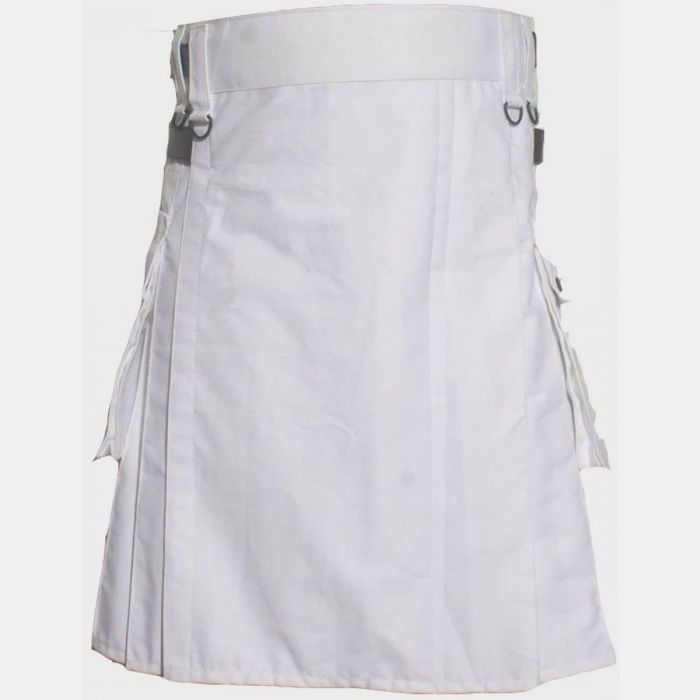 Deluxe White Utility Kilt With Leather Straps