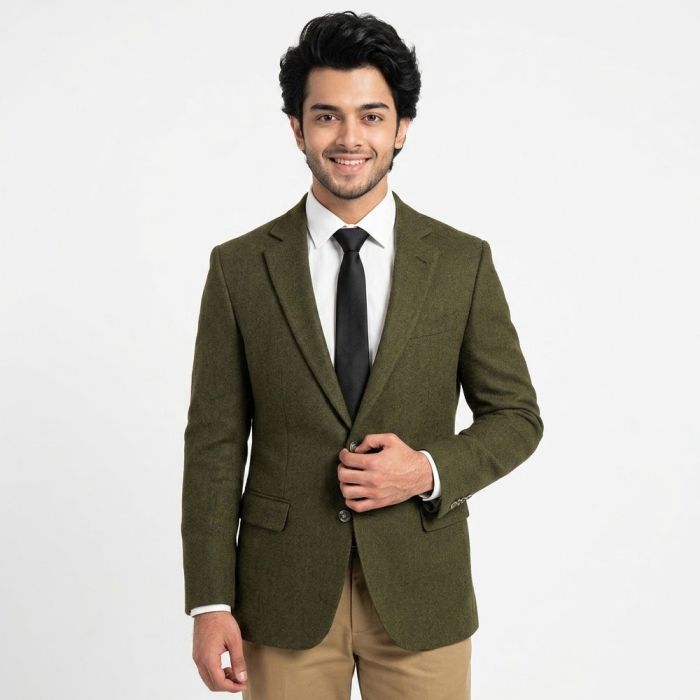 Forest Green Herringbone Premium Tweed Classic Blazer