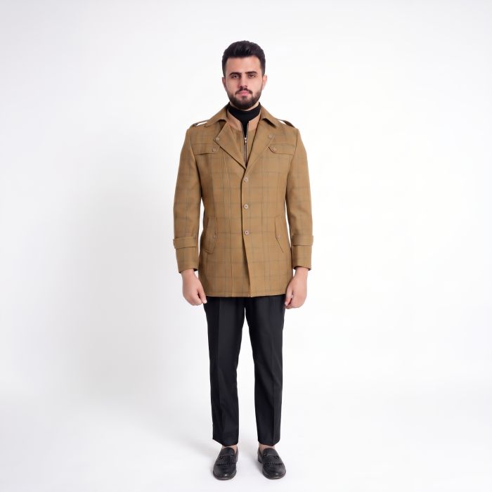 Golden Brown Windowpane Double - Tweed Jacket