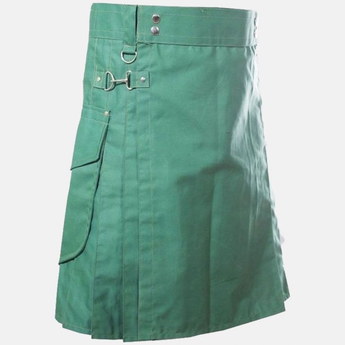 Green Utility Kilt With Cargo Pocket