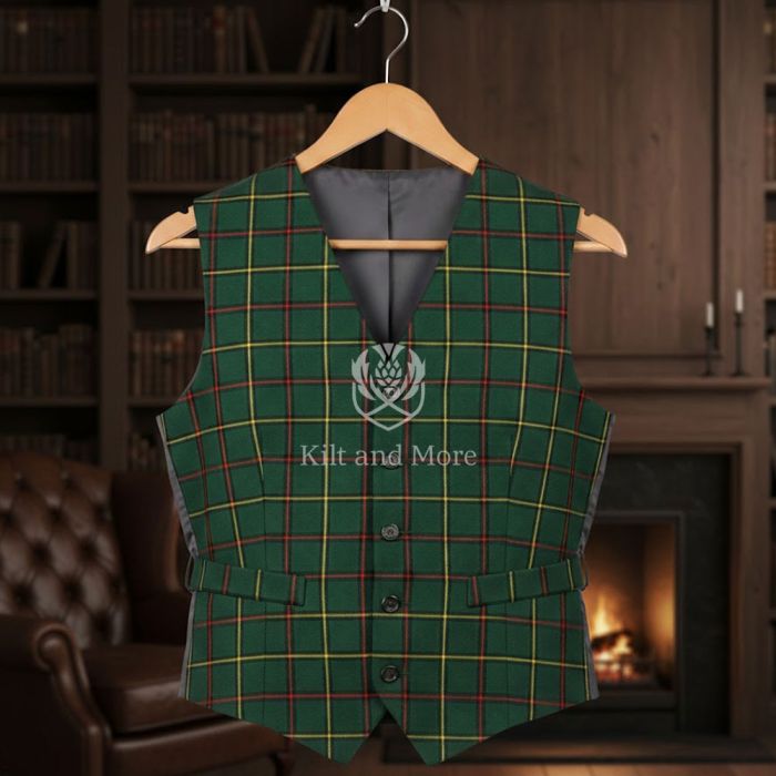 5 Button Marr Green  Tartan Vest
