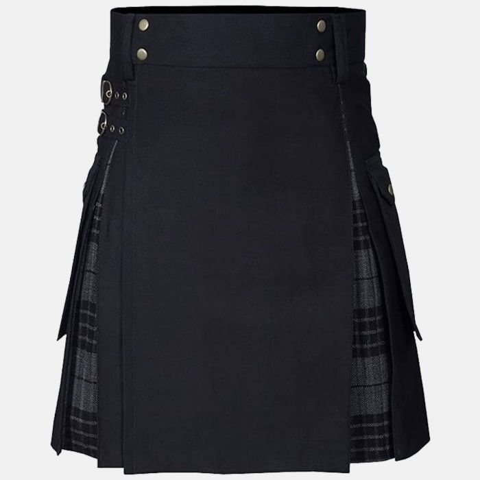 Men's 100% Cotton Jeans Hybrid Modern Box Pleated Tartan Utility Kilt