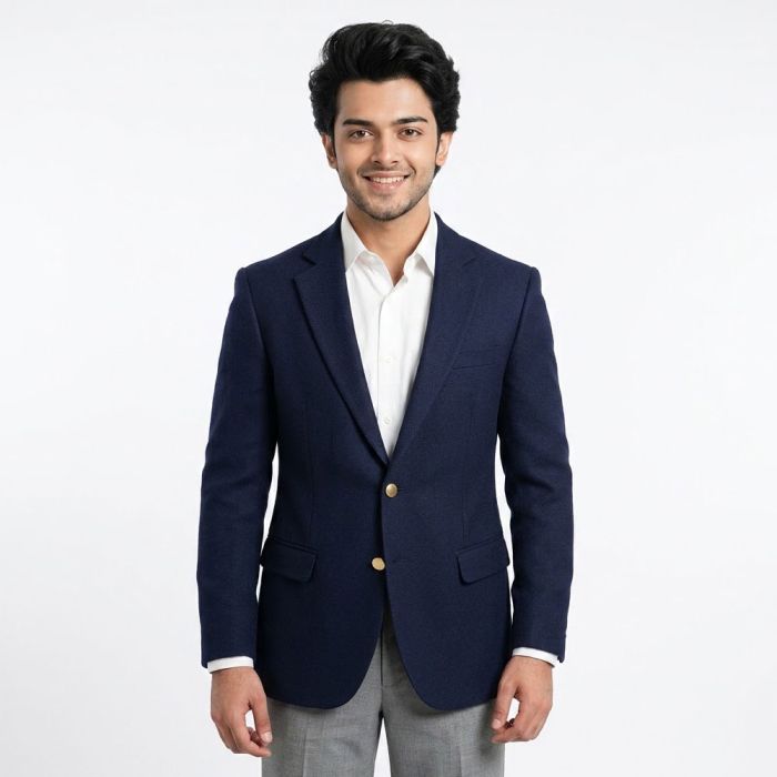 Navy Blue Plain Worsted Tweed Classic Blazer