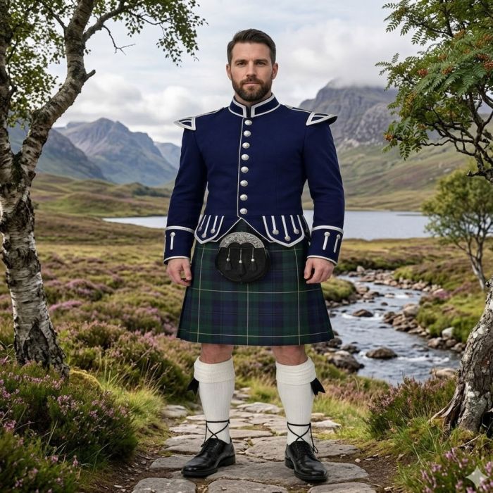 Navy Doublet Kilt Outfit
