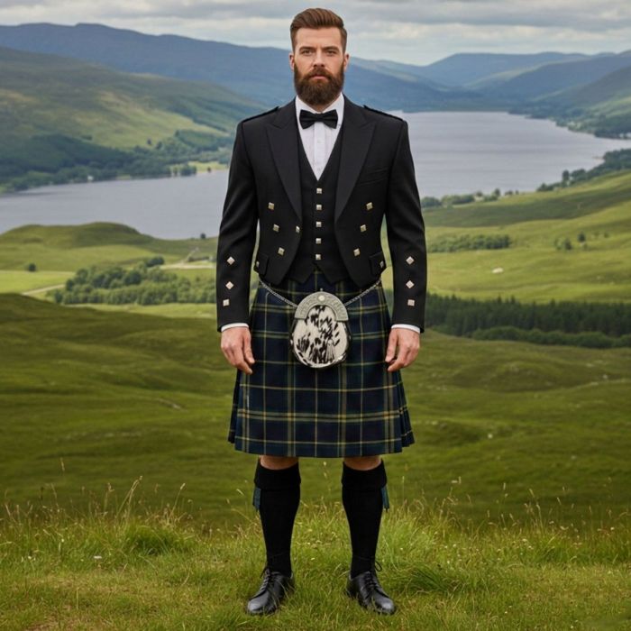 5 Buttons Prince Charlie Jacket With Tartan Kilt