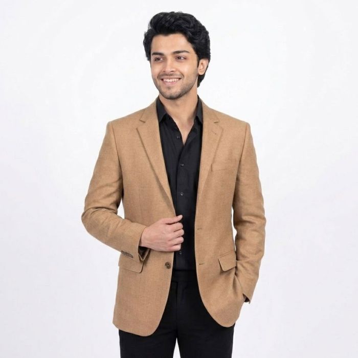 Dark Peanut Brown Worsted Tweed Traditional Fit Blazer Jacket