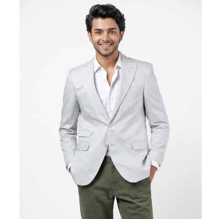 Premium Light Grey Linen Classic Blazer