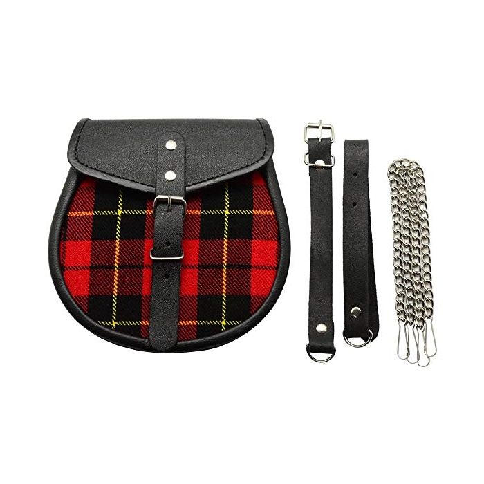 Red And Black Plaid Scottish Celtic Highlander Sporran with Chain and Belt