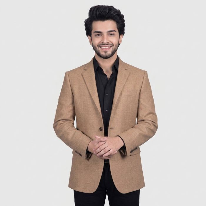Rich Peanut Brown Plain Tweed Blazer