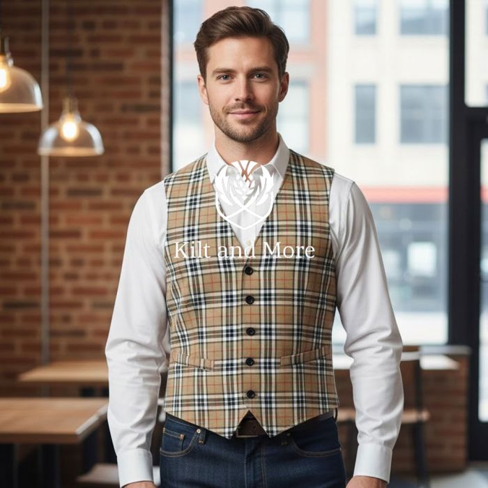Thomson Camel Tartan Vest