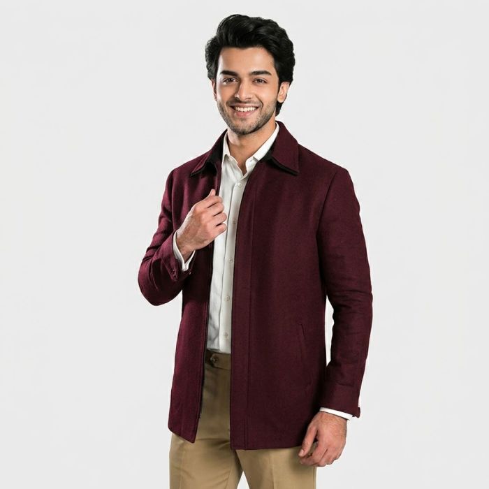 Deep Maroon Double Collar Classic Jacket