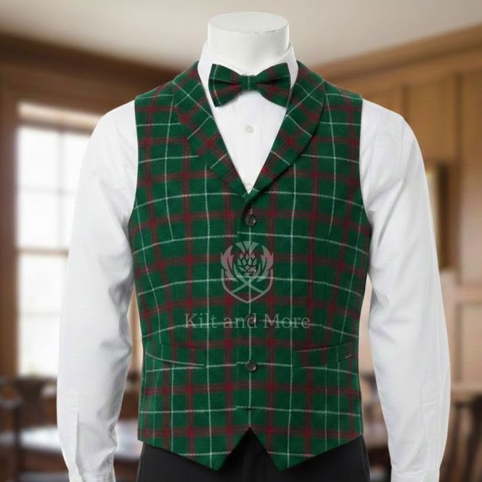 Welsh National Modern Tartan Vest With Bow Tie