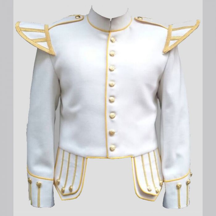 White Bag Pipe Doublet with Golden Trim
