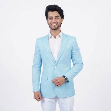 Classic Sky Blue Textured Tailored Blazer