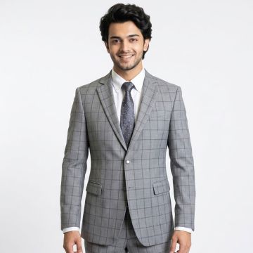 Sophisticated Grey Check Classic Tropical Blazer