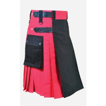 Black and Red Double Tone Kilt With Leather Straps