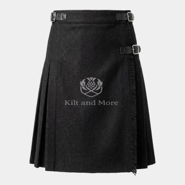 Black Grey Wool For Women Kilt