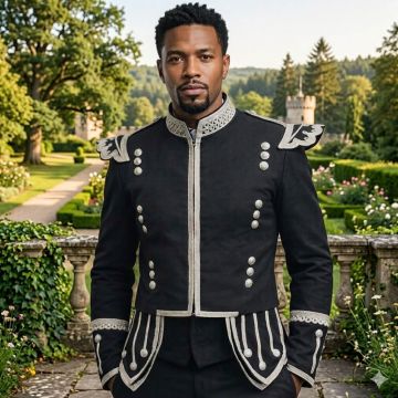 Black Melton Wool Doublet Jacket – Scottish Military Bagpiper & Drummer Parade Tunic Uniform 
