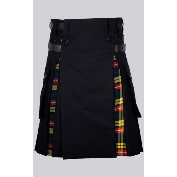 Black Cotton Buchanan Tartan Scottish Utility Cargo Hybrid Kilt