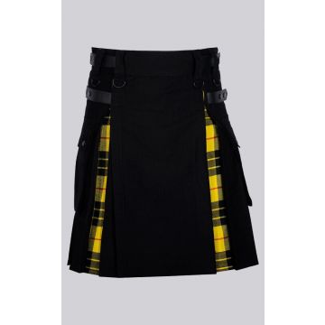 Black Cotton Macleod of lewis Tartan Scottish Utility Cargo Hybrid Kilt