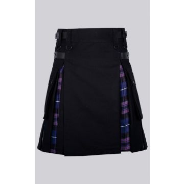 Black Cotton Pride of Scotland Tartan Scottish Utility Cargo Hybrid Kilt