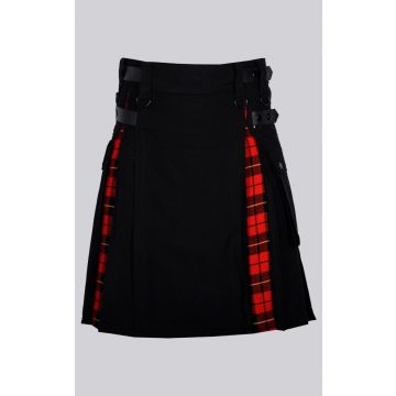 Black Cotton Wallace Tartan Scottish Utility Cargo Hybrid Kilt