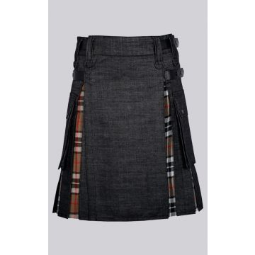Black Denim Campbell of Thomson Tartan Scottish Utility Cargo Hybrid Kilt