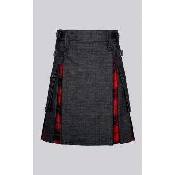 Black Denim Wallace Scottish Utility Cargo Hybrid Kilt