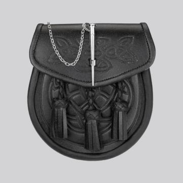 Black Leather Celtic Embossed Pin Lock Sporran