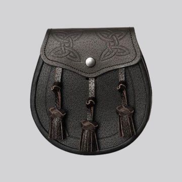 Dark Brown Leather Twin Swirl Celtic Embossed Sporran