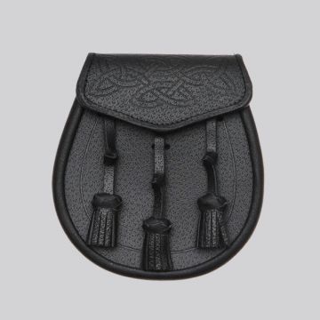 Black Leather Celtic Interweave Knotted Tassel Sporran