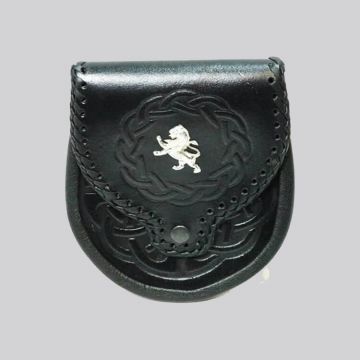 Black Leather Embossed Lion Motif Sporran