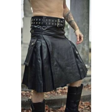 Black Leather Kilt For Men