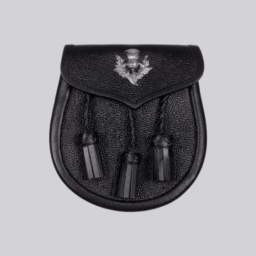 Black Leather Sporran With Thistle Emblem