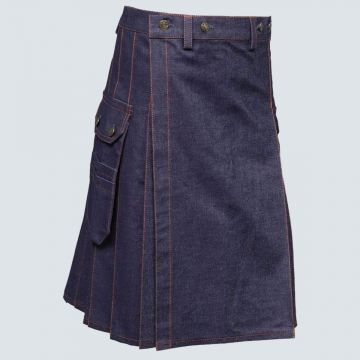 Blue Denim Kilt With Red Thread