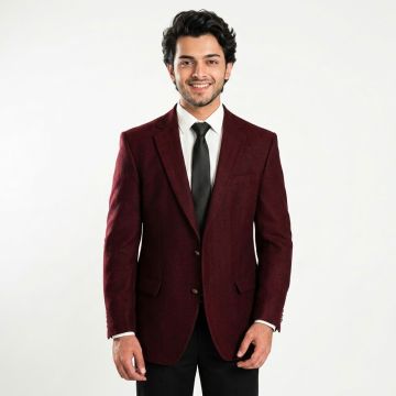 Deep Maroon Textured Tweed Classic Tailored Blazer Jacket