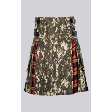 Digital Camo Buchanan Tartan Scottish Utility Cargo Hybrid Kilt